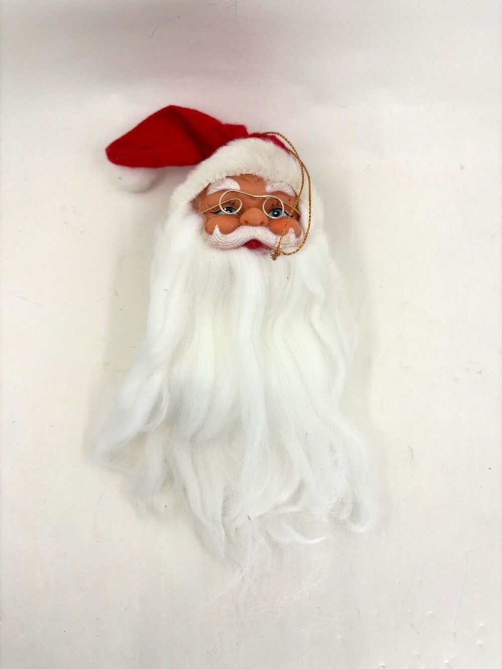 Vtg Santa Claus Head Hanging Christmas Ornament Long Cotton Beard Holiday Decor
